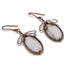Blue Lace Agate Ethnic Copper Wire Wrap Drop Dangle Earrings Jewelry 2.20" SA 95 - £3.92 GBP