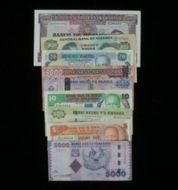Africa 9-Notes Currency Lotto Kenya, Mozambico, Nigeria, Ruanda &amp; Tanzania - $49.50