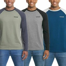 Hurley Men&#39;s Raglan Embroidered Logo Long Sleeve Tee T-Shirt - $18.99