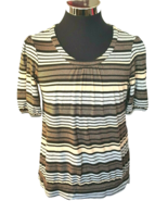 Style &amp; Co Top Juniors Medium Pullover Brown Striped Metallic Short Sleeves - £10.85 GBP