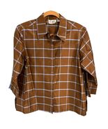 Linea By Louis DellOlio Womens Brown Checkered Silk Button-Up Shirt M - €24,73 EUR