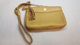 Vintage ANN KLEIN for Oroton Gold Yellow LEATHER PURSE Shoulder Bag w/ T... - $20.20