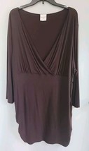 Kate Hill Woman 2X Tunic Top Brown Wrap Top Cinched Sides With Stretch - $20.79