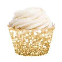Glitzy Faux Gold Glitter Cupcake Wrapper Decorations, 24-Pack, Not Real ... - £17.29 GBP