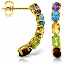 2.5 Carat 14K Solid Yellow Gold Stud Earrings w/ Natural Multicolor Gemstones - £306.37 GBP