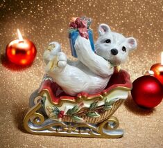 Fitz and Floyd Enchanted Holiday Salt Pepper Set Polar Bear Sleigh Chris... - $22.72