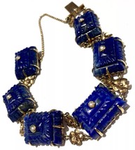 Auth antique Victorian Lapis Lazuli carved 18k bracelet Pearl Seeds - £6,165.20 GBP