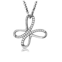 18 Inch High Polish Stainless Steel Pendant Necklace Butterfly Clear CZ ... - $12.35