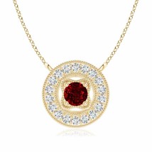ANGARA Vintage Style Ruby Halo Pendant with Milgrain Detailing in 14K Solid Gold - £918.74 GBP