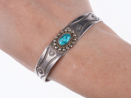 6 3/8&quot; 30&#39;s Navajo Hand stamped silver and turquoise Fred Harvey era bracelet - $322.25