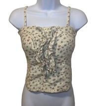 Poetry Anthropologie Womens Small Cream Pink Floral Ruffle Front Crop Top Blouse - £14.93 GBP