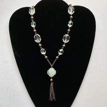 Mint Green &amp; Clear Faceted Lucite Brass Tone Chain Tassel Pendant Neckla... - £11.93 GBP