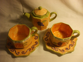 Shabby Chic Hand Painted Morris National Hand Painted Teapot Cups and Saucers - £39.95 GBP