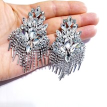 Clear Chandelier Earrings, Rhinestone Pageant Drop Earrings, Dangle Austrian Cry - £33.87 GBP