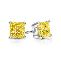 2 ct. Princess Canary Yellow Sapphire Stud Earrings in Solid Sterling Silver - $47.22