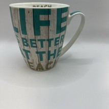 Paula Scaletta Life Is Better At The Beach 4” Coffee Tea Mug Teal Cream Tan - $15.99