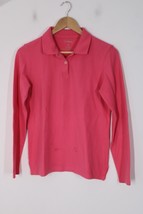 LL Bean XS Pink Long Sleeve Pique Cotton Collared Polo Shirt Top - £12.57 GBP