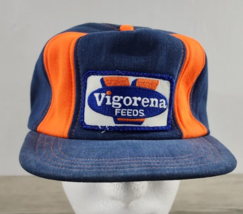 Vintage Vigorena Feeds Snap-A-Tab Denim  Hat Truckers Cap  7 1/8 To 7 5/8 - USA - $14.50