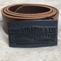 Levi’s Strauss Men’s Size M (34-36) Black metal Buckle Brown Leather Belt nwot - £28.86 GBP