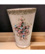 Vintage 7” Lefton Pink Vase 3D Flowers Gold  Trim MCM Japan With Bow - $33.05 CAD