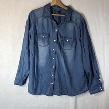 Torrid Size 2 Blue Chambray Button Up Shirt 100% Cotton - £19.43 GBP