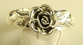 Sterling Silver 925 PZ Israel Signed Large Flower Wide Cuff Bangle Bracelet - £110.77 GBP