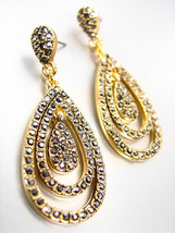 LUXURIOUS 18kt Gold Plated Marcasite Crystals Chandelier Dangle Earrings 3122 - $29.99