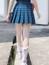 Blue Plaid Pleated Skirt Outfit Women Plus Size Short Pleated Skirt image 4