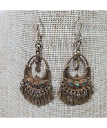 Vintage Hippie Handbag Earrings Gold Tone 2.25 Inch Dangle Drop Hook - $9.50