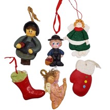 Vintage Christmas Ornament Lot Dough Art Amish Angel Mitten Stocking Holiday - £13.50 GBP