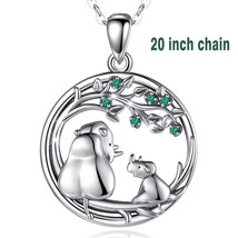 925 Sterling Silver Rhino Mother Baby Pendant  Tree of Life Green CZ Necklace Fa - £29.87 GBP