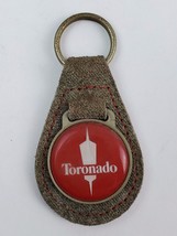 Vintage Tornado Oldsmobile Car Brown leather keychain fob w/ red logo - $10.29