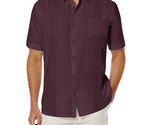 Men&#39;s COOFANDY Short Sleeve Linen Cuban Beach Burgundy Button Down Shirt L - $19.79
