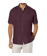 Men&#39;s COOFANDY Short Sleeve Linen Cuban Beach Burgundy Button Down Shirt L - £15.81 GBP