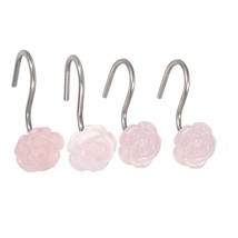 4Pcs Rose Shaped Rose Quartz Crystal Shower Curtain Hooks, Handmade Rose Flower  - $76.99