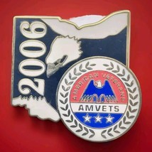 AMVETS Ohio State Shape Bald Eagle Pin Gold Tone Enamel USA Veteran 2006 - $12.85