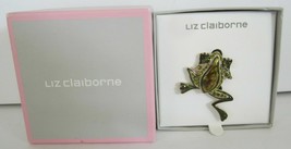 Liz Claiborne Jumping Frog Brooch Pin Green Enamel and Rhinestone New in Box - £11.95 GBP