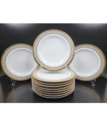 11 Mikasa Cambridge Y0501 Dinner Plates Set 10.5&quot; Gold Accent Elegant Di... - £154.90 GBP
