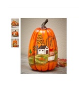 Give Thanks Harvest Country Pumpkin 9 Inch Decoration for Table or Shelf - £17.23 GBP