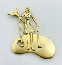 Vintage Signed AJC Matte Shiny Gold Tone Woman Golfer First Hole Brooch Pin - £12.45 GBP