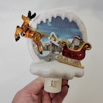 Christmas Santa Claus In Flight Sleigh Reindeer Plug In Wall Night Light Holiday - £10.24 GBP