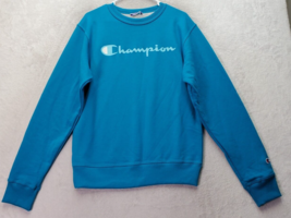 Champion Sweatshirt Unisex Small Teal Cotton Long Sleeve Crew Neck Logo ... - $18.46