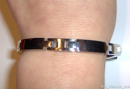 ~Sleek~Silver Chrome Stainless Steel~8&quot; Mens Link Bracelet~Secure Clasp~Minty~ - £6.67 GBP