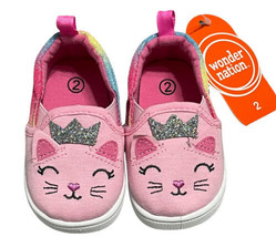 Wonder Nation Sz 2 Infant Princess Cat Pink Slip On Canvas Shoe Glitter Kitty - £12.01 GBP