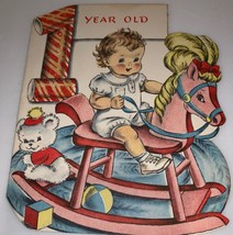 Vintage 1950’s Norcross 1 Year Old Birthday Greeting Card Rocking Horse - $5.88