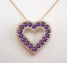 2.00 Ct Round Lab-Created Amethyst Heart Pendant Necklace 14K Yellow Gold Plated - £91.82 GBP