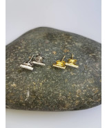 Tiny Gold Bar studs Crystal bar Post Earrings Minimalist Silver Earrings... - $33.60 CAD