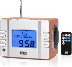 August Mb300 Mini Wooden Mp3 Stereo System And Fm Clock Radio, With Card Reader, - £48.41 GBP