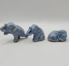 Vintage Porcelain Blue Trunk Up Lucky Elephant - Set of 3 - Made in Japan - $14.50