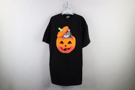 Vintage 90s Streetwear Womens OSFA Halloween Black Cat Night Sleeping T-Shirt - £30.93 GBP